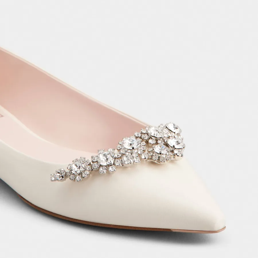 Roger Vivier Efflorescence Ballerinas In White/Black Satin With Crystal Flowers Buckle (Heel Height 1cm)