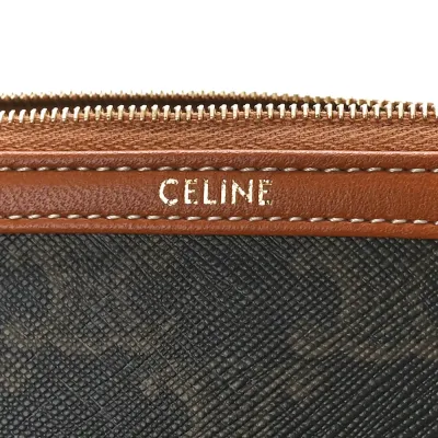 Celine Mini Clutch on Chain Tan Triomphe Canvas & Calfskin Leather Gold Hardware