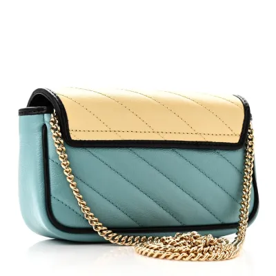 Gucci Mini Diagonal Super Torchon GG Marmont Shoulder Bag Azalea Multicolor Enamel Calfskin Matelassé Leather Gold Hardware