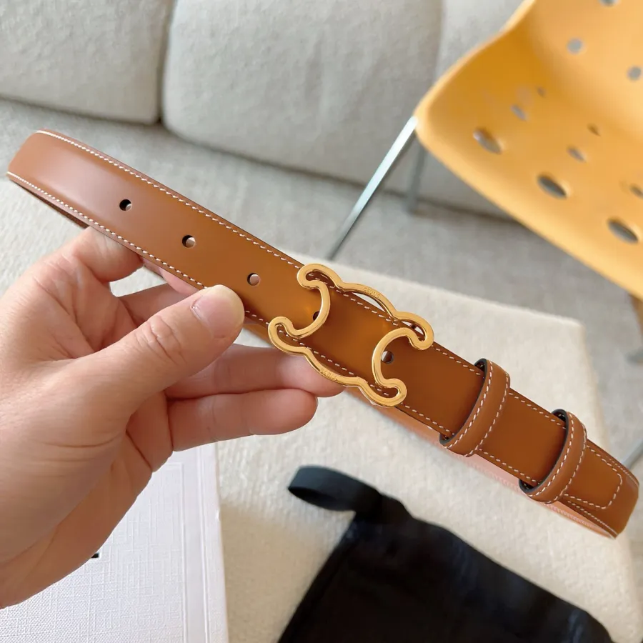 Celine Hollow Triomphe Buckle Belt In Black/White/Brown Calfskin With Gold Hardware 25mm