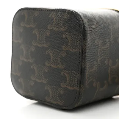 Celine Mini Vanity Case Tan Triomphe Canvas & Calfskin Leather Gold Hardware