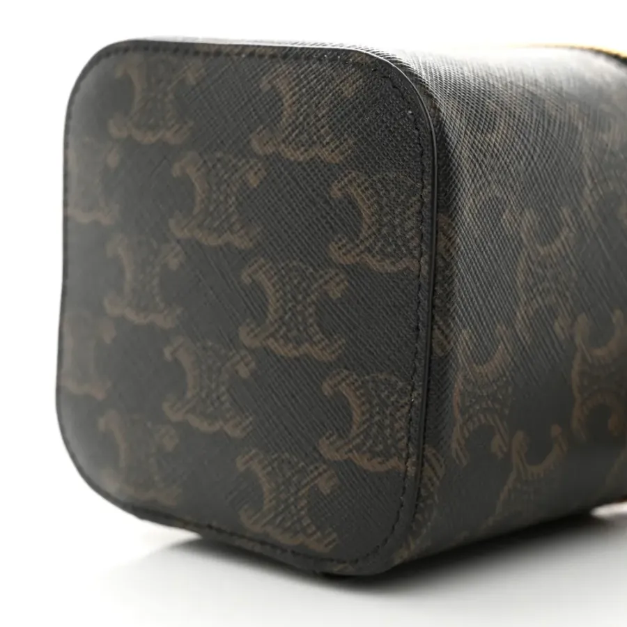 Celine Mini Vanity Case Tan Triomphe Canvas & Calfskin Leather Gold Hardware