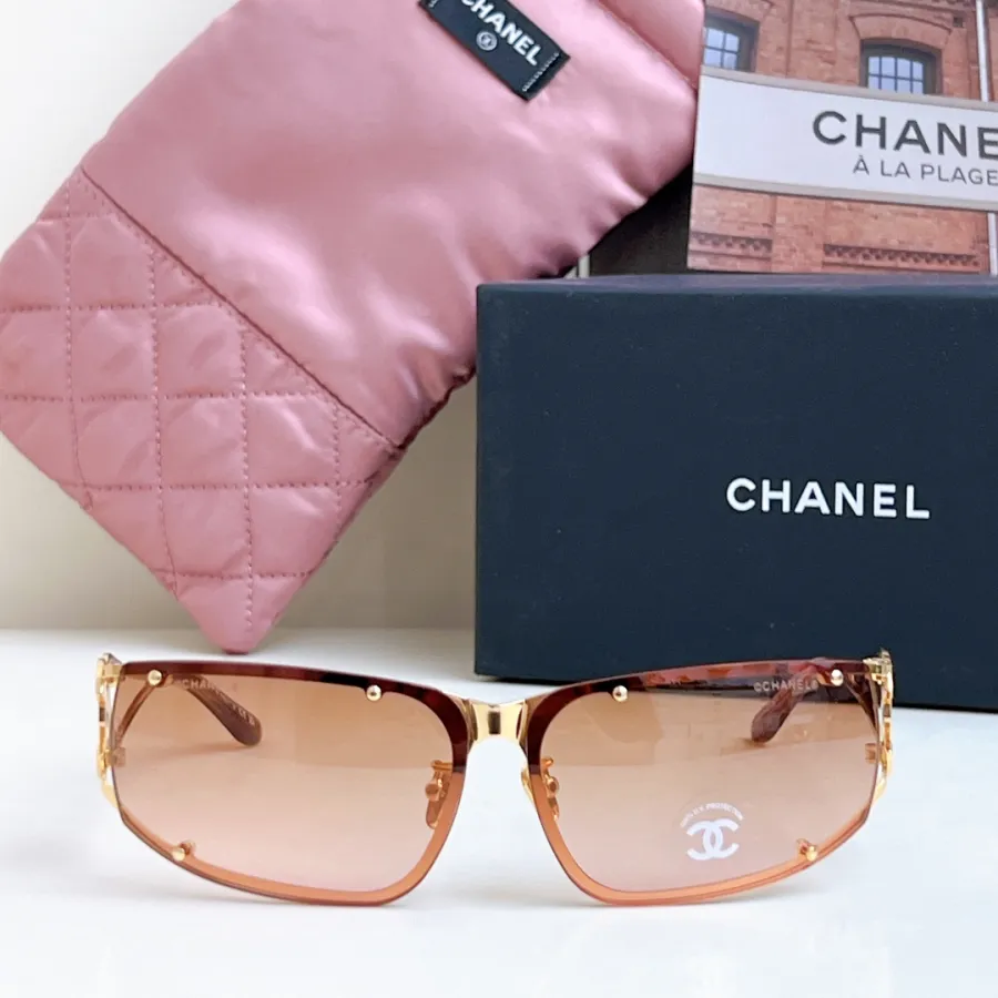CHANEL square frame glasses rose gold color size 64-11-120