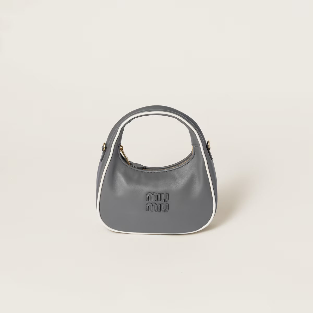 Miu Miu Wander Quilted Bolsa de Couro de Cordeiro Cinza Transversal