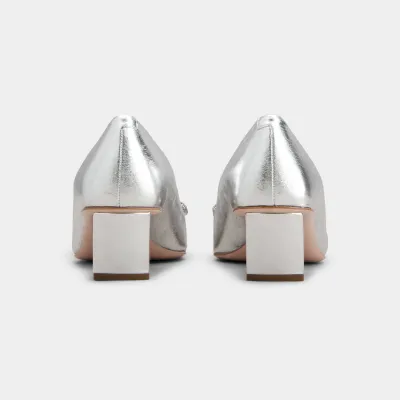 Roger Vivier Belle Vivier Pumps High Heels In Silver Leather With Crystal Buckle (Heel Height 4.5cm)