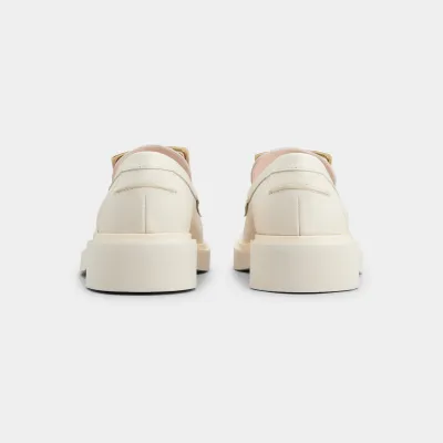 Roger Vivier Viv' Rangers Loafers In White Leather With Metal Buckle (Heel Height 2.5cm)