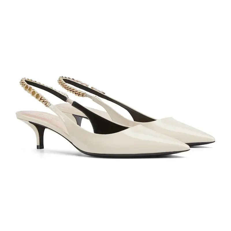 Gucci white patent leather pointed heels high heels shoes Rear lace up high heels