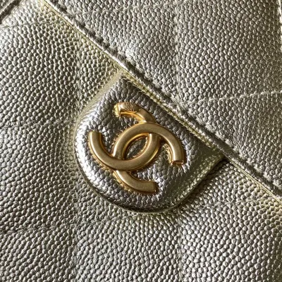 Chanel Gold Quilted Grained Leather Shoulder Bags