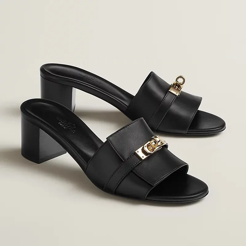 HERMES Gigi High Heels Sandal High-heeled slippers Black Slippers