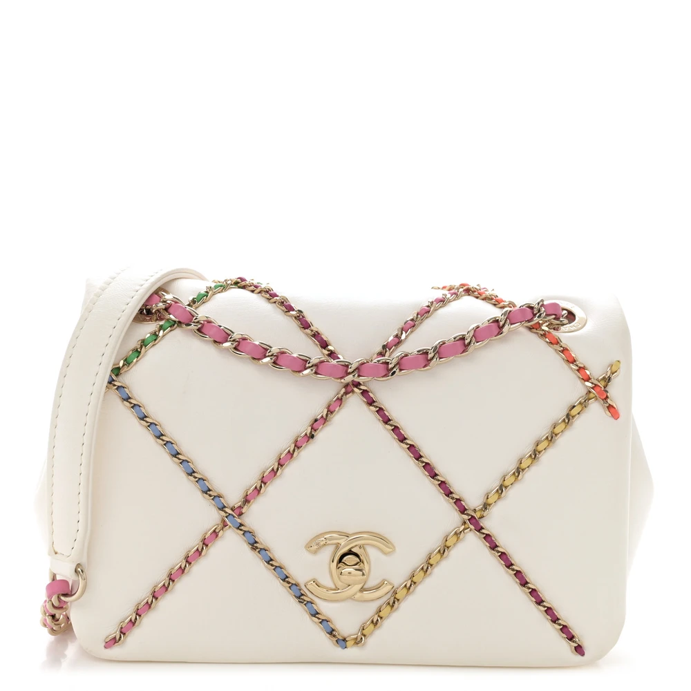Bolsa de Aba com Corrente Entrelaçada de Luxo | Branco Multicolor