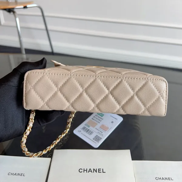 Chanel Apricot color / Yellow / Pink / white / Grey / Black  Quilted Caviar Leather handle makeup bag handbag - Image 10