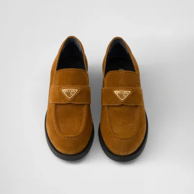 PRADA Cognac suede leather loafers