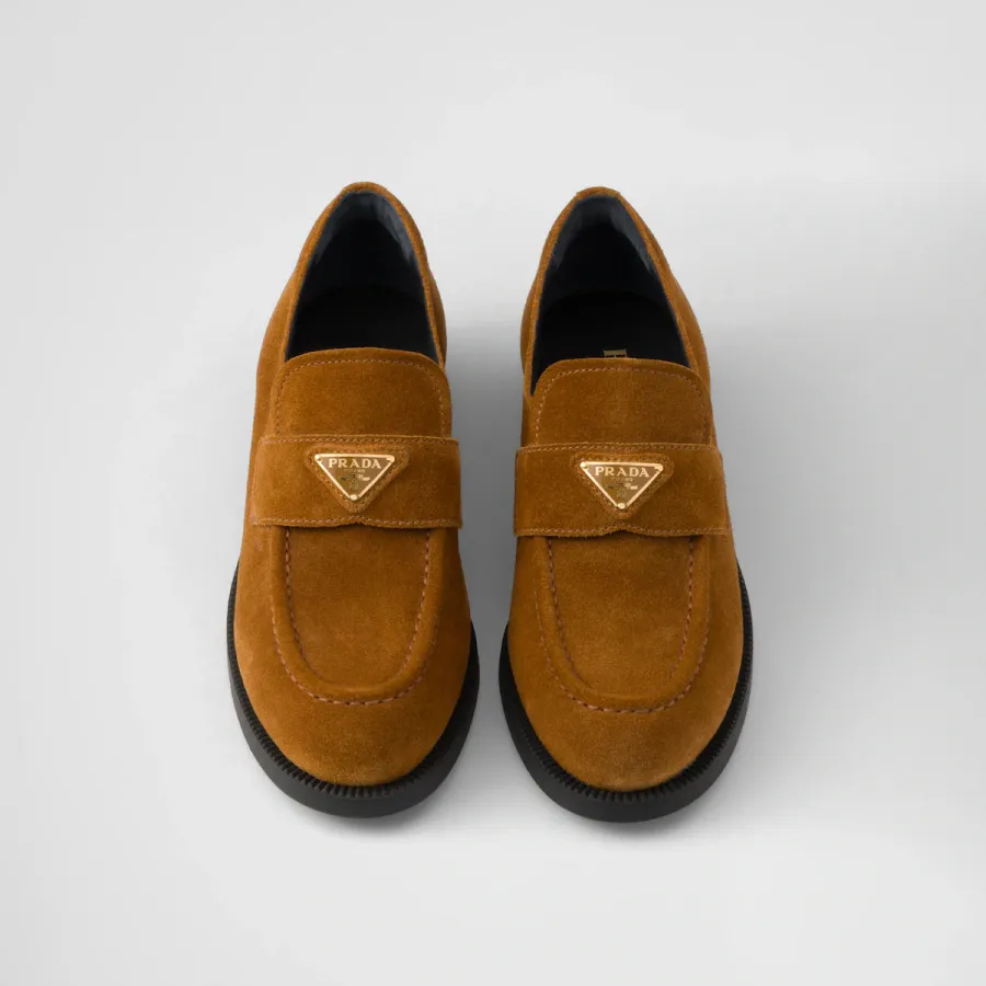 PRADA Cognac suede leather loafers