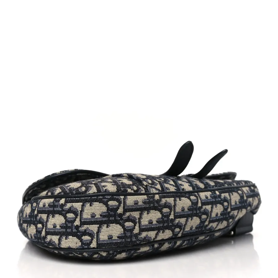 Dior Medium Men’s Saddle Bag Blue Oblique Canvas Silver Hardware