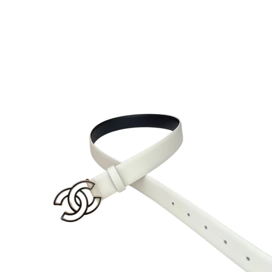 Chanel Women's CC Belt In White/Beige/Pink/Black Calfskin With Gold Hardware 30mm