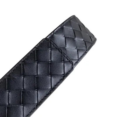 Bottega Veneta Men's Semicircle Buckle Intrecciato Belt In Black Calfskin With Matte Gun Black/Silver/Gold Hardware 35mm