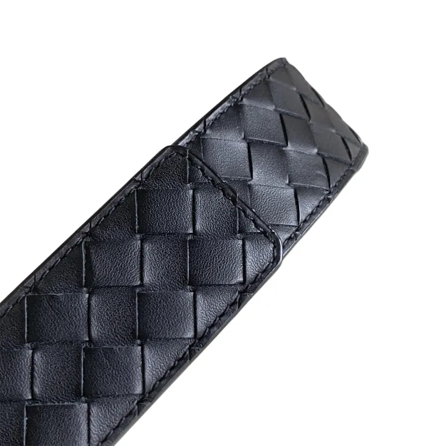 Bottega Veneta Men's Semicircle Buckle Intrecciato Belt In Black Calfskin With Matte Gun Black/Silver/Gold Hardware 35mm