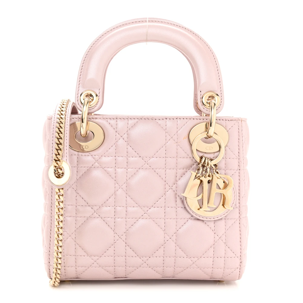 Dior Mini Lady Dior Lotus Metallic Cannage Peleiro de Cordeiro Hardware Dourado Claro
