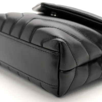 Saint Laurent Mini Loulou Crossbody Bag Black Y-Quilted Monochrome Monogram Calfskin Leather Black Hardware
