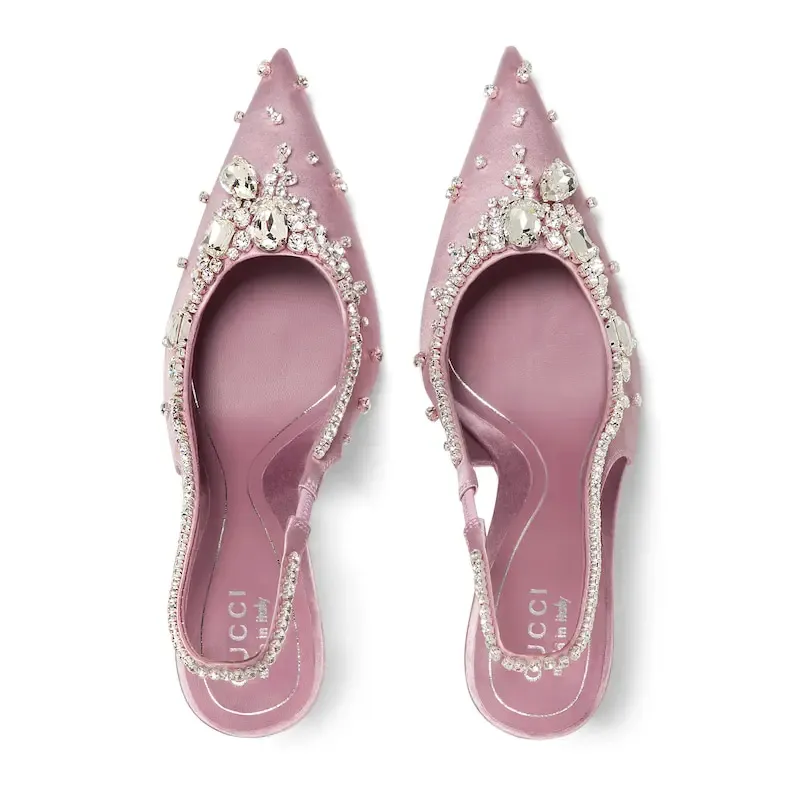 Gucci pink pointed heels crystal high heels shoes Rear lace up high heels