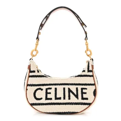 Celine Medium Ava Shoulder Bag White/Black Textile Gold Hardware