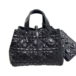 Dior Medium Dior Toujours Bag In Black Macrocannage Crinkled Calfskin With Black Hardware