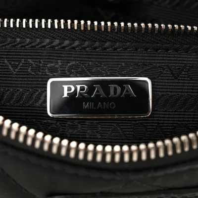 Prada Small Crossbody Bag Black Quilted Nylon Tessuto Impuntu Silver Hardware
