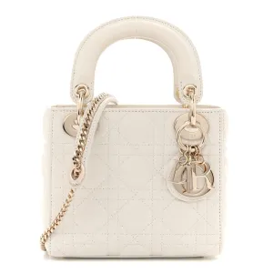 Dior Mini Lady Dior White Cannage Lambskin Leather Gold Hardware