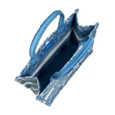 Dior Medium Dior Book Tote In Celestial Blue and White D-Butterfly Paisley Embroidery
