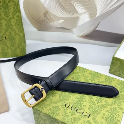 Gucci Women's Rectangular Buckle Belt In Black/Coffee/Brown/Red Smooth Calfskin With Gold Hardware 30mm
