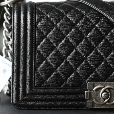 Chanel Lleboy Black Quilted Shiny Calfskin Leather / Quilted Caviar Leather Shoulder Bags Crossbody Bags