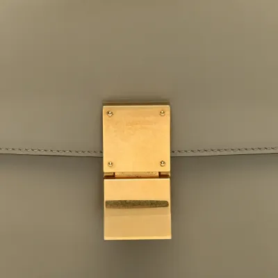 Celine Medium Classic Box Flap Bag Quartz Spazzolato Calfskin Leather Gold Hardware