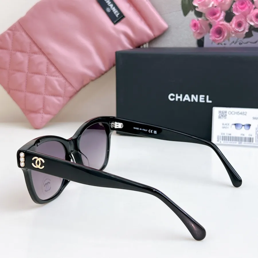 CHANEL square frame pearl glasses black purple color SIZE 54-17-140