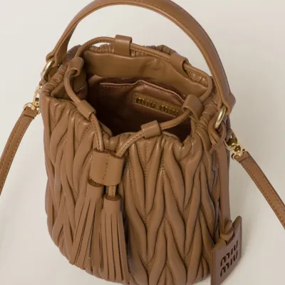Miu Miu Matelassé Quilted Lambskin Leather Brown Bucket Bags