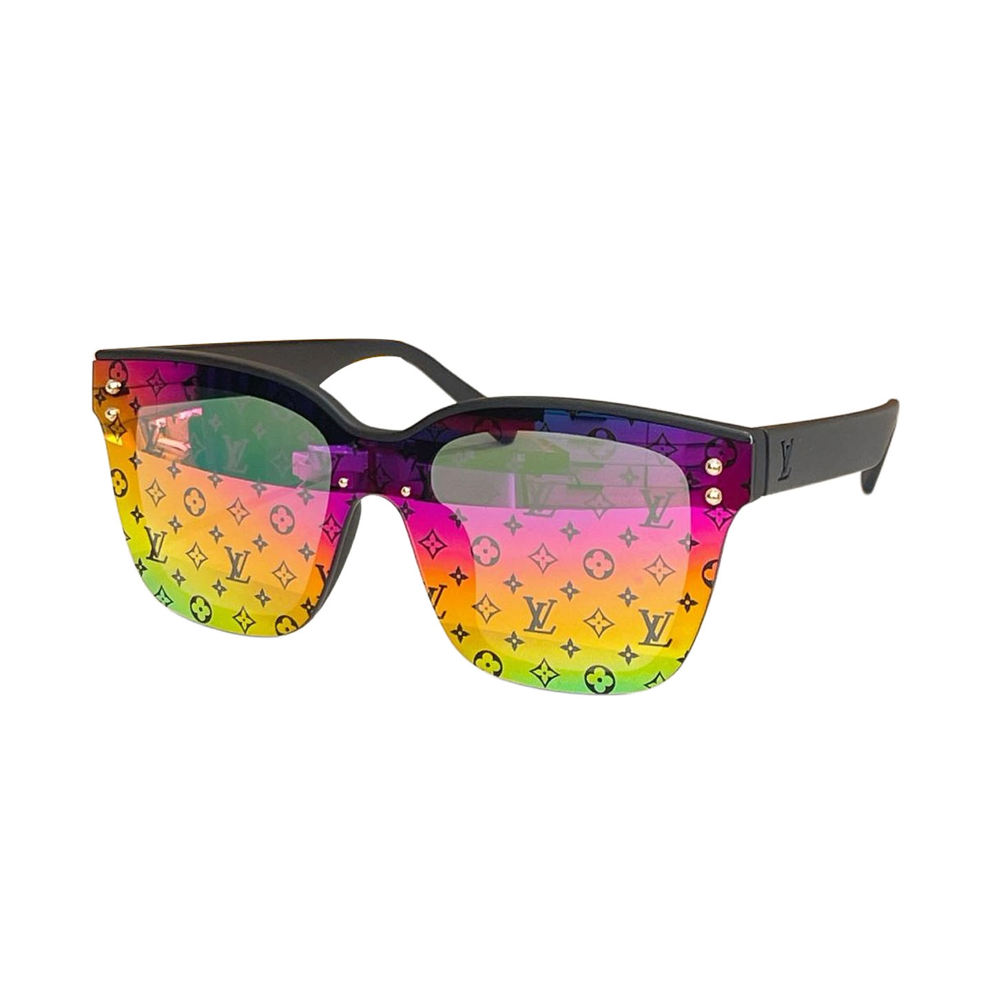 Óculos de armação quadrada preta Louis Vuitton arco-íris/azul/fulvo/berinjela/monograma preto/cor preta Tamanho 52口22-145