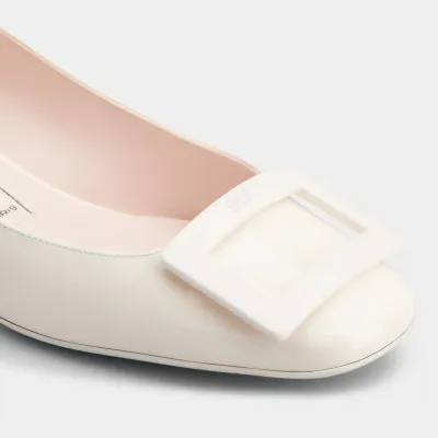 Roger Vivier U Look Ballerinas In White Patent Leather With Lacquered Buckle (Heel Height 2.5cm)