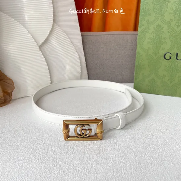 Gucci Women's Square GG Buckle Belt In Black/Khaki/White Smooth Calfskin With Gold Hardware 20mm - Image 5