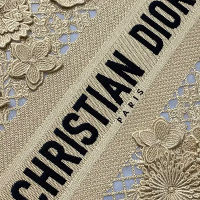 Dior Medium Dior Book Tote Beige D-Lace Flowers Embroidery with Macramé