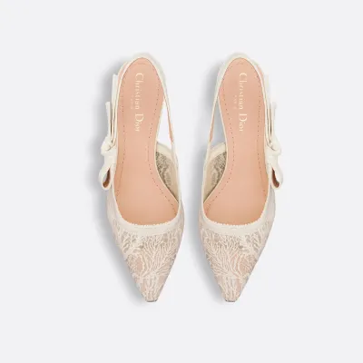 Dior beige white pointy embroidered stiletto heels