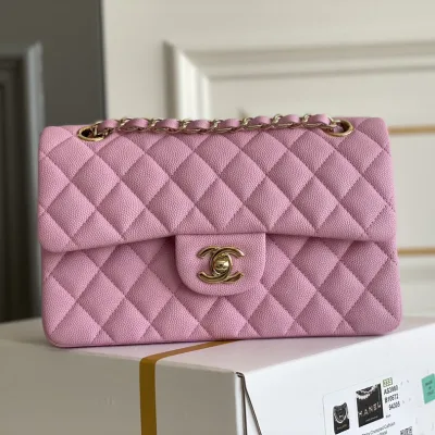 Chanel CF Pink / Green Quilted Caviar Leather Crossbody Bags