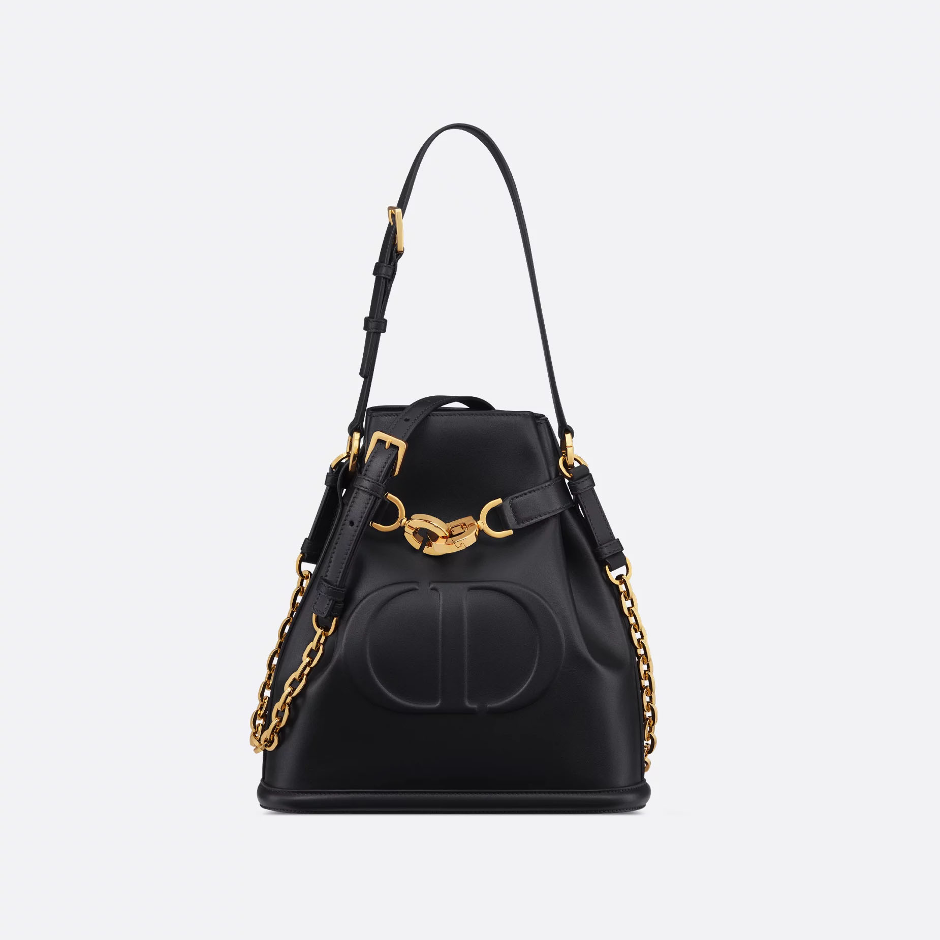 Bolsa Dior Medium C'est Dior Preta em Pele de Bezerro com Relevo CD/Jacquard Oblíquo Dior Azul com Acabamento em Ouro