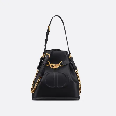 Dior Medium C'est Dior Bag In Black CD-Embossed Calfskin/Blue Dior Oblique Jacquard With Gold Hardware