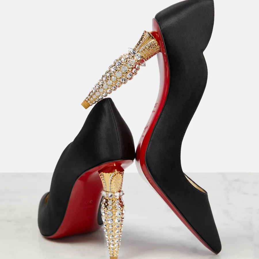 Christian Louboutin Black heels with crystal embellished heel of shoe