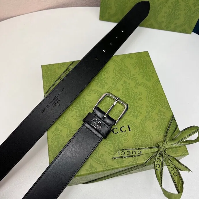 Gucci Men's Square Buckle And Interlocking G Belt In Black/Brown Calfskin With Gold/Silver Hardware 35mm