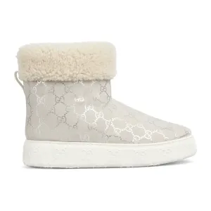 Gucci white platform woolen rolled edge women's ankle boots