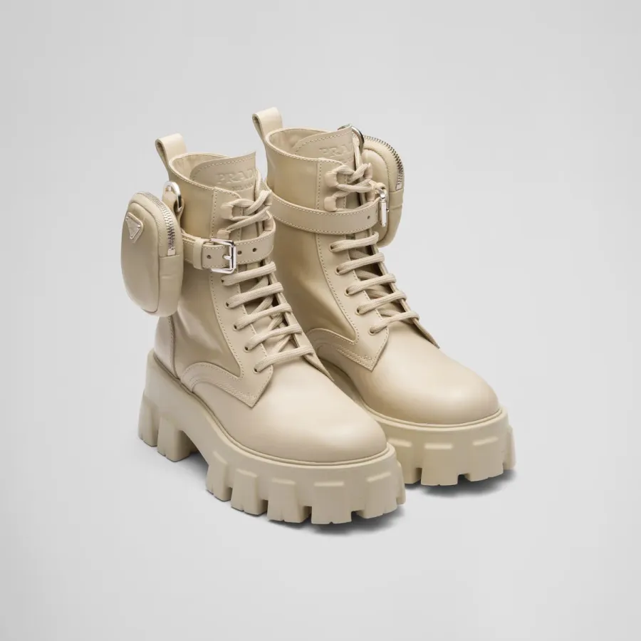 PRADA Desert Yellow marbled leather boots (with bag)