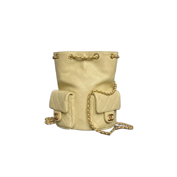 Chanel Yellow / Pink / Grey / Black Quilted Lambskin Leather Backpacks
