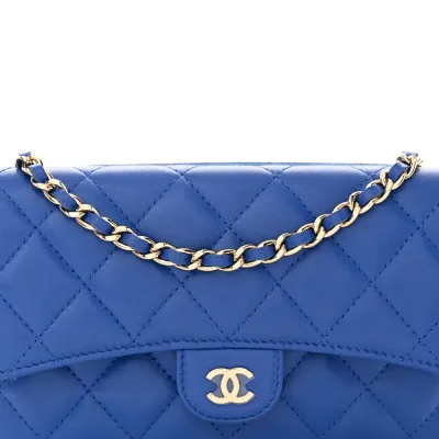 Designer Phone Holder – Blue Quilted Lambskin