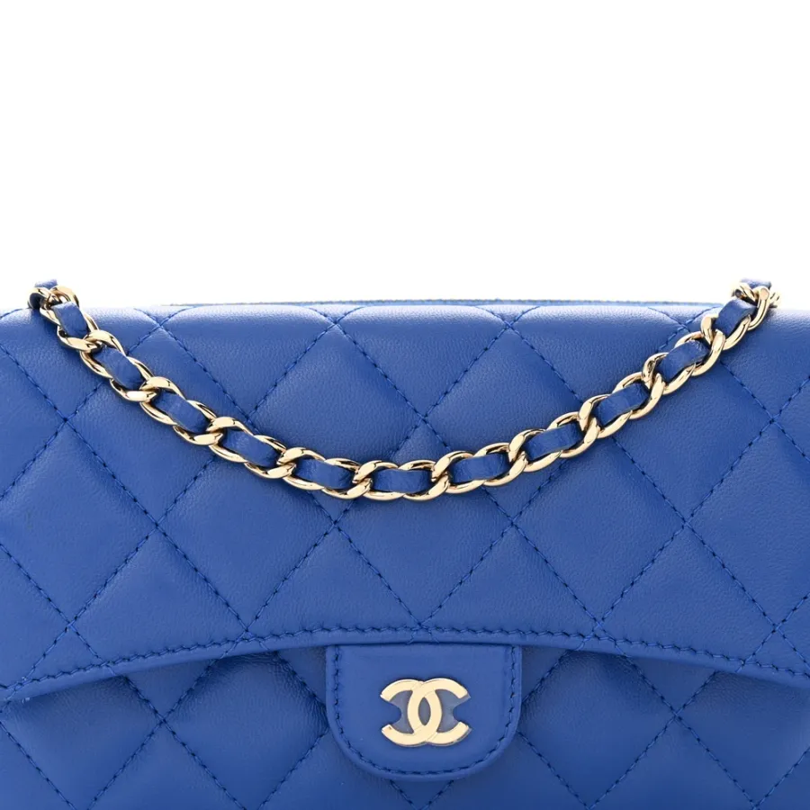 Designer Phone Holder – Blue Quilted Lambskin