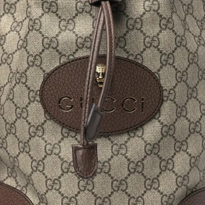 Gucci Medium Neo Vintage Drawstring Bucket Backpack New Acero Crop GG Supreme Monogram Canvas Gold Hardware